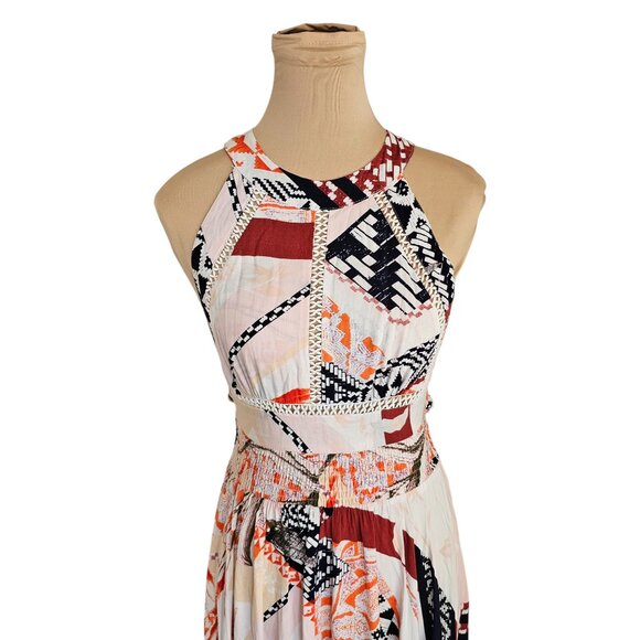 Abel The Label Open Back Orange Black Color Summer Dress Sz S - Picture 3 of 12